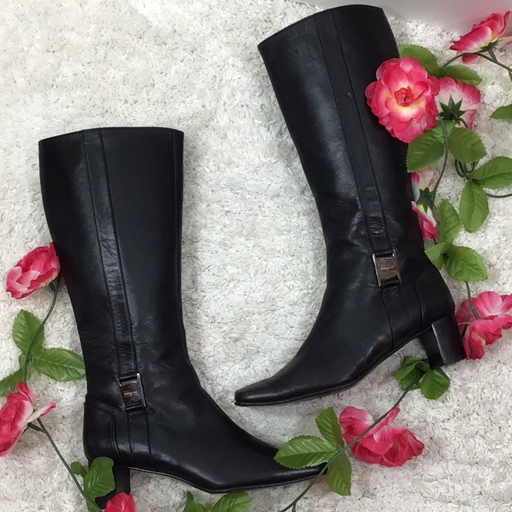 Ferragamo black leather tall boots